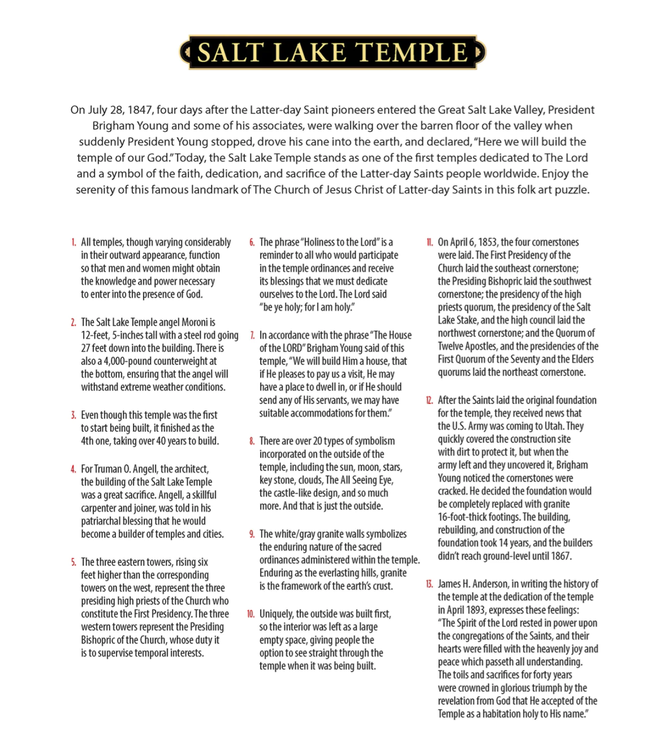 Salt Lake Temple, Utah Dowdle Signature Edition Puzzle