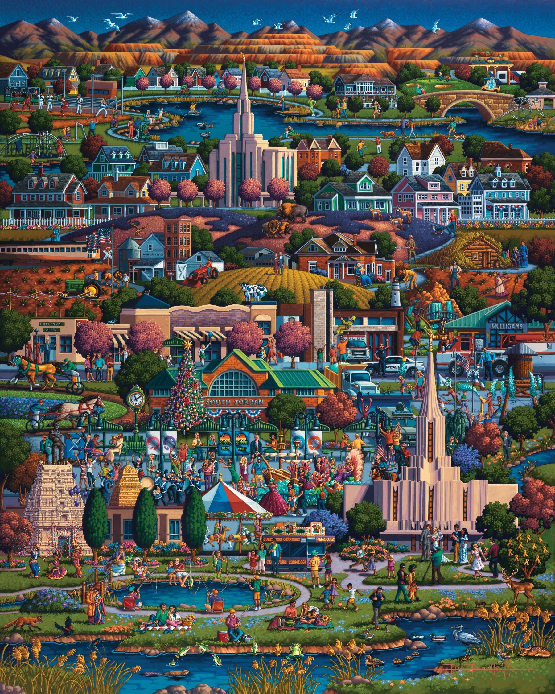 Dowdle Folk Art Salt Lake City Jigsaw Puzzle - 500 Piece Mountain Heritage Puzzle