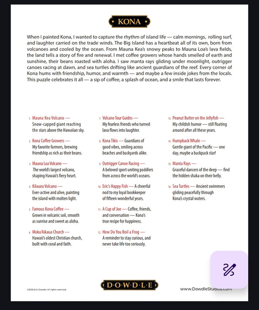 Kona Hawaii - The Big Island Puzzle - New Premium Edition - No Glare Finish - As seen of Magnolia Network's The Piece Maker with Eric Dowdle