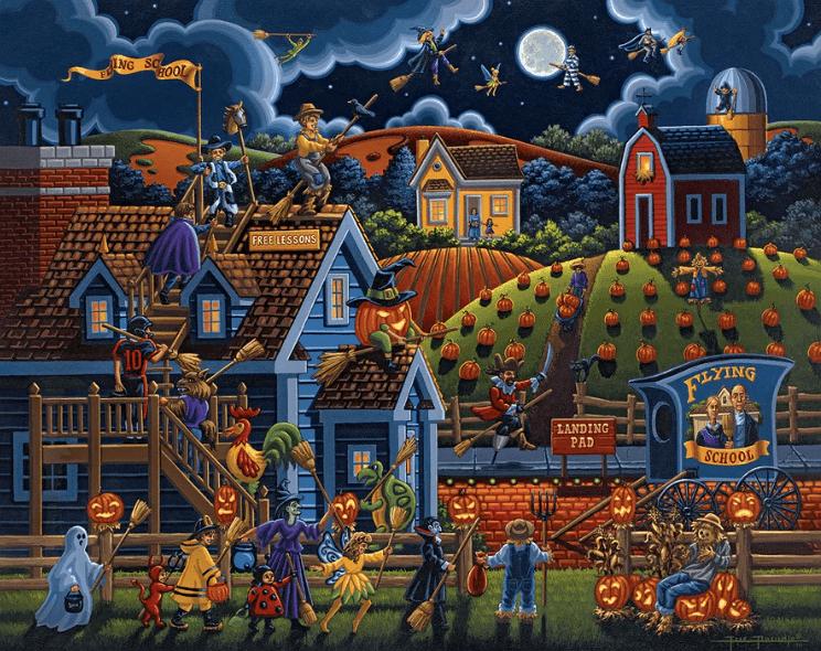 Eric Dowdle Flying School Halloween 500/1000-piece jigsaw puzzle premium no-glare Signature Edition