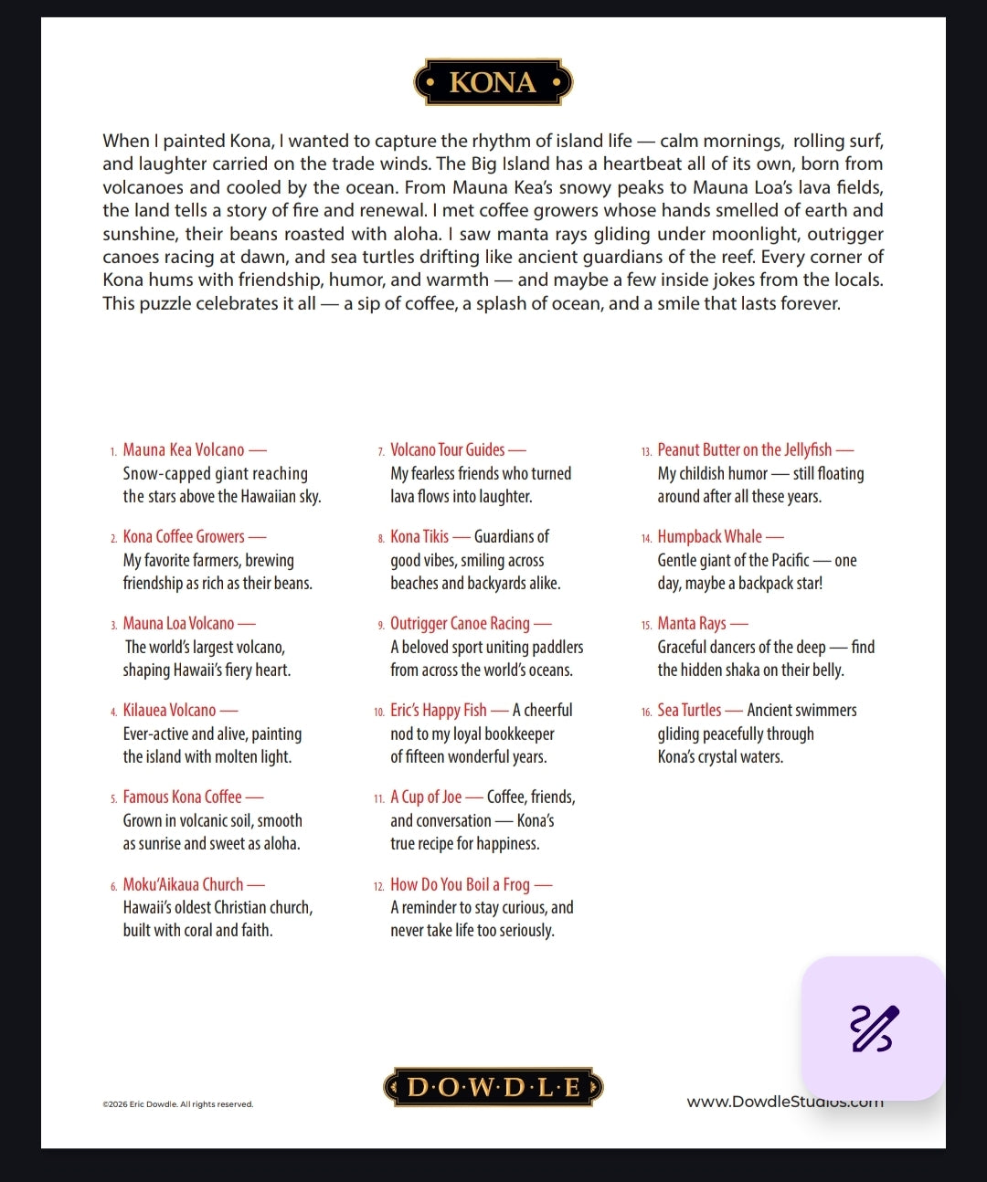 Kona Hawaii - The Big Island Puzzle - New Premium Edition - No Glare Finish - As seen of Magnolia Network's The Piece Maker with Eric Dowdle